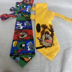 Vintage Looney Toons Mania Stamp Neck ties 1996/97 Bugs Bunny Marvin Taz Lot x 2